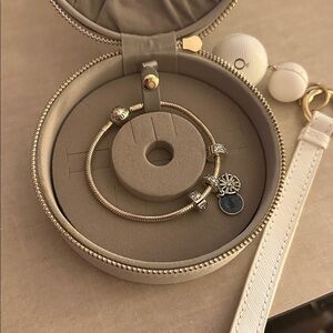 Pandora silver Charm Bracelet with travel jewelry case
